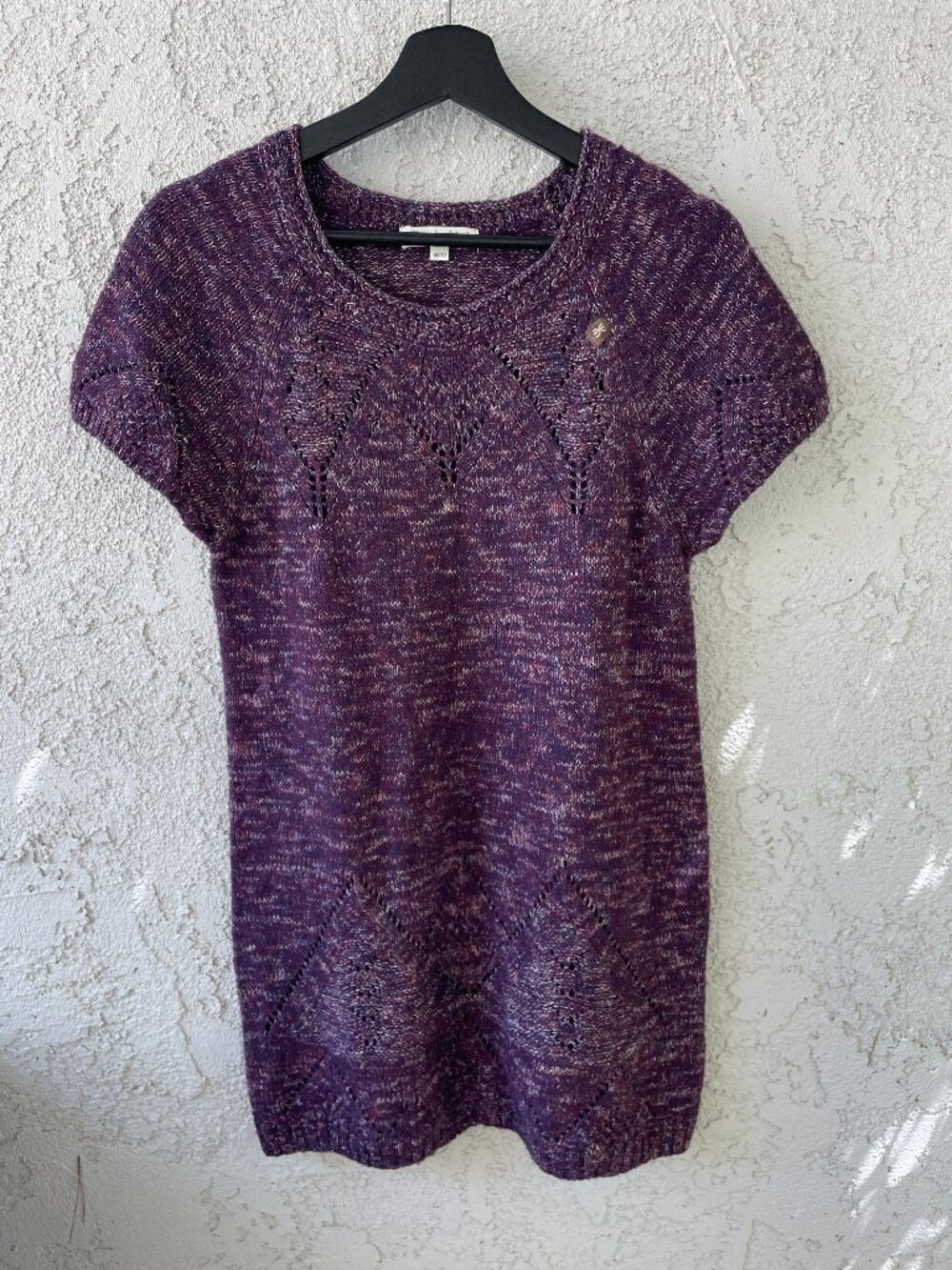 Thursday Island Linen Wool Silk Space Dye Pointelle Knit Tunic Top Medium